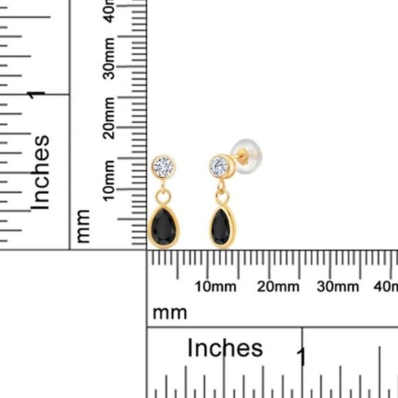 14K Yellow Gold with 0.76 Cttw Black Onyx and White Diamond Post Back Earrings - Picture 4 of 4